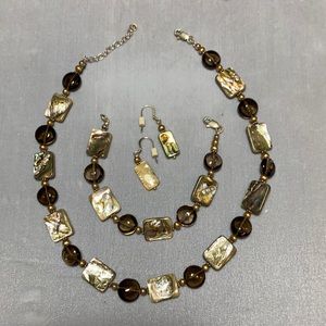 Necklace, bracelet, earrings.. Abalone and stone